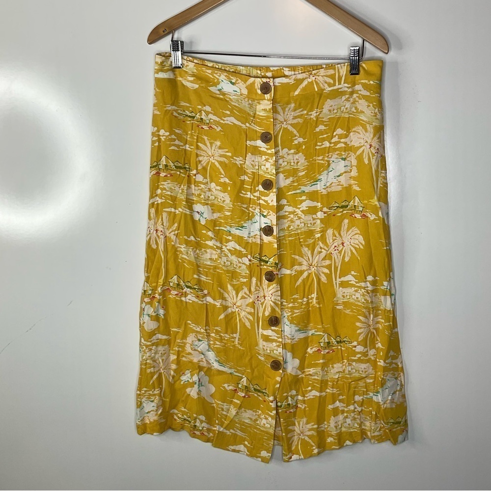 Lauren Conrad Hawaiian Print Button Front Midi Skirt Size‎ Large